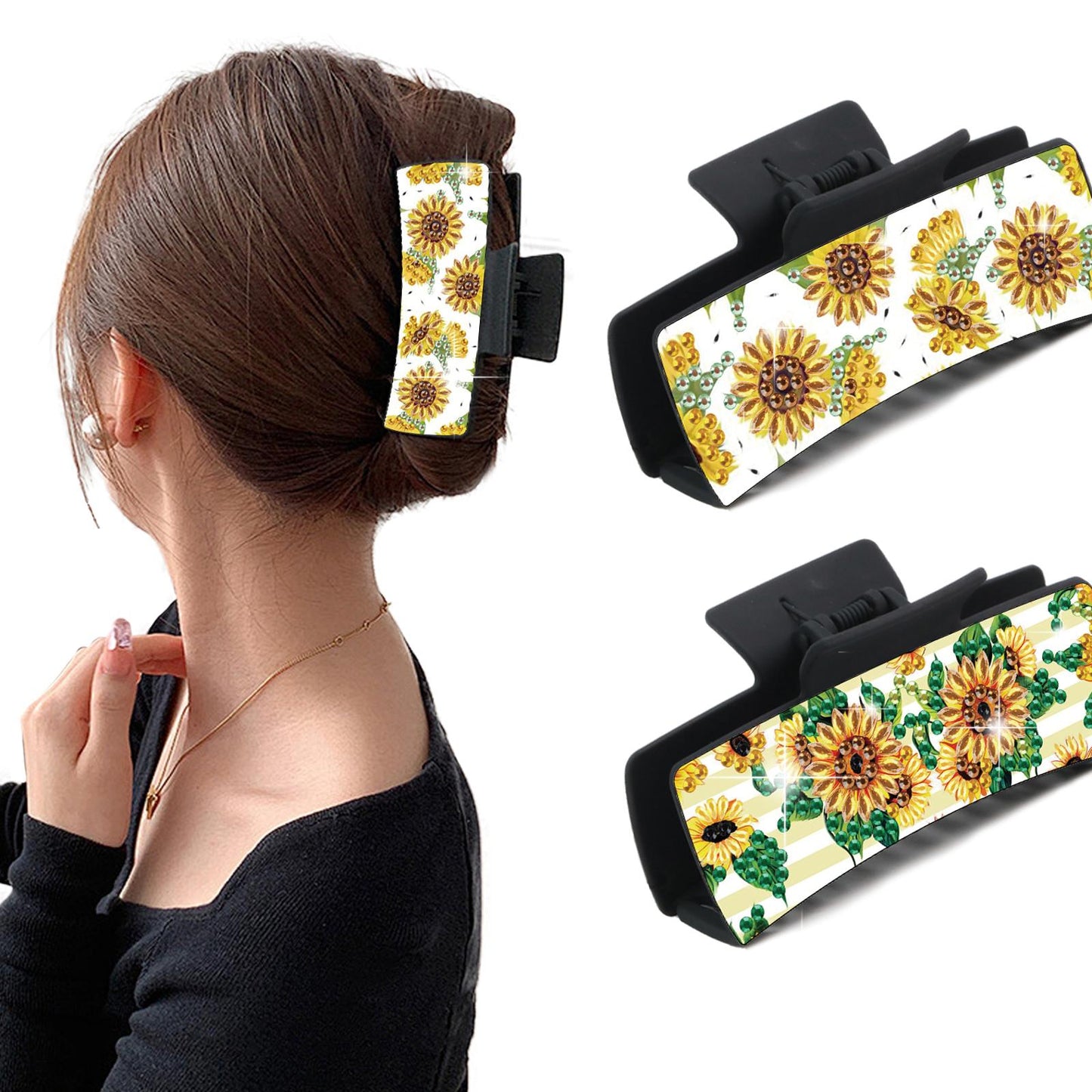2Pcs Sunflower DIY Diamond Hair Claw Clips Making Kit for Women Ladies   Girls