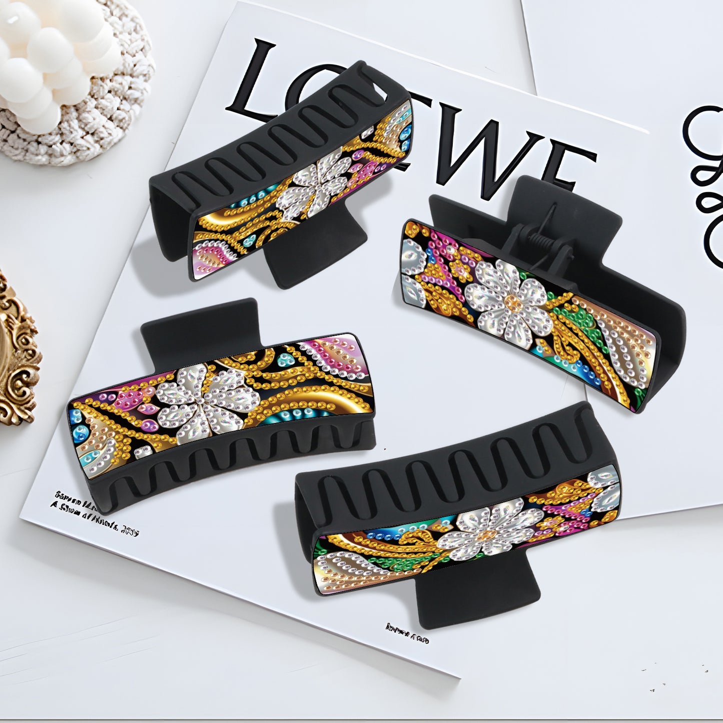 2Pcs Flowers DIY Diamond Hair Claw Clips Making Kit for Women Ladies   Girls