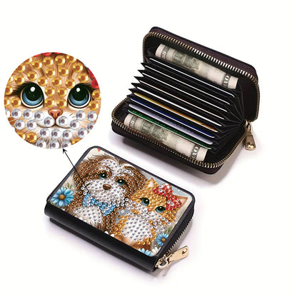 2pcs Cat Dog Pattern Diamond Painting Fashion Card Holder Compact Coin Purse