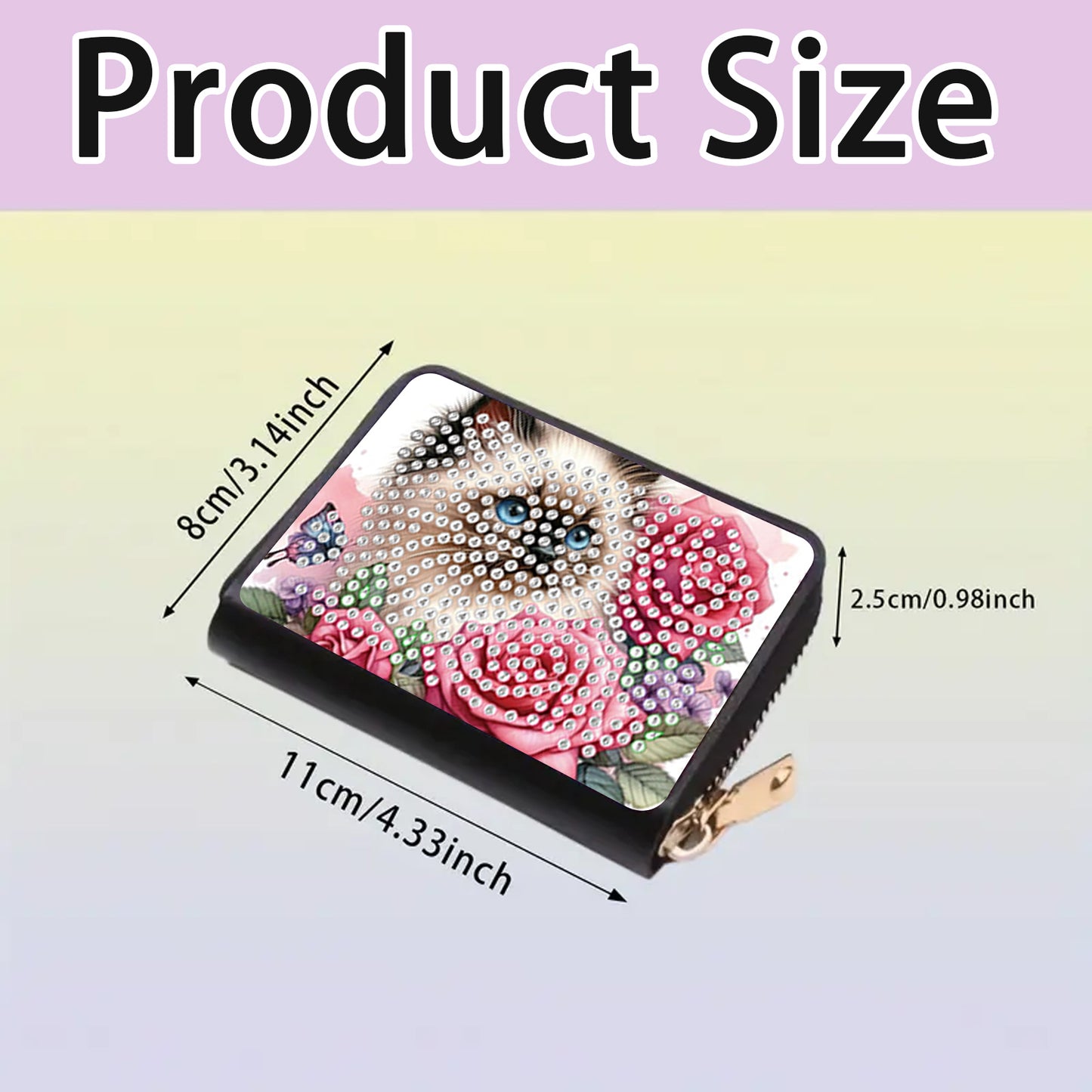 2pcs Cat Pattern Diamond Painting Fashion Card Holder Compact Coin Purse