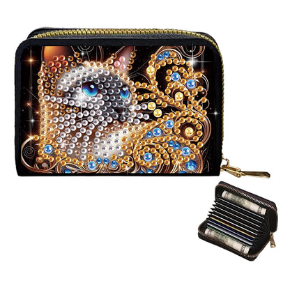 2pcs Cat Pattern Diamond Painting Fashion Card Holder Compact Coin Purse