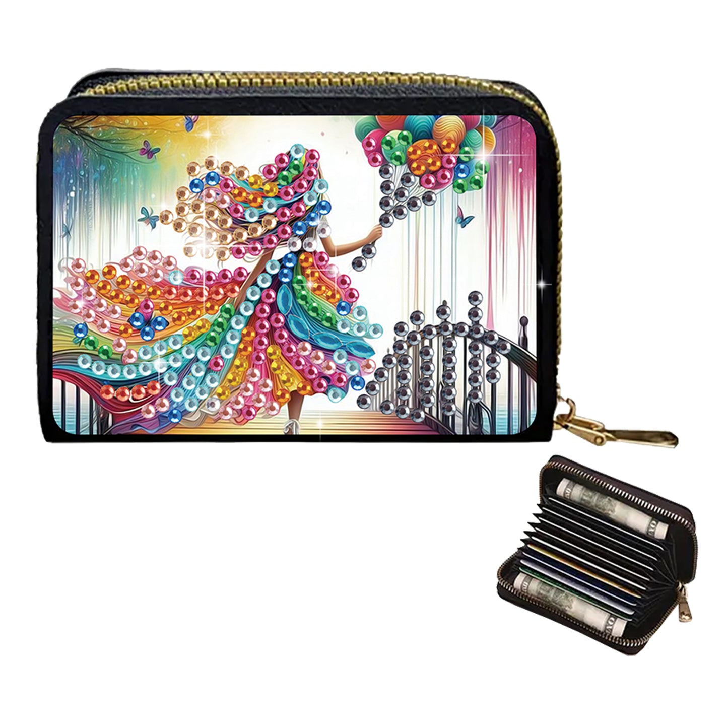 2pcs Elf Girl Pattern Diamond Painting Fashion Card Holder Compact Coin Purse