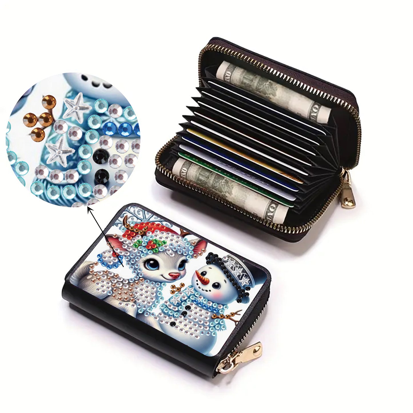 2pcs Santa Claus Snowman Diamond Painting Fashion Card Holder Compact Coin Purse