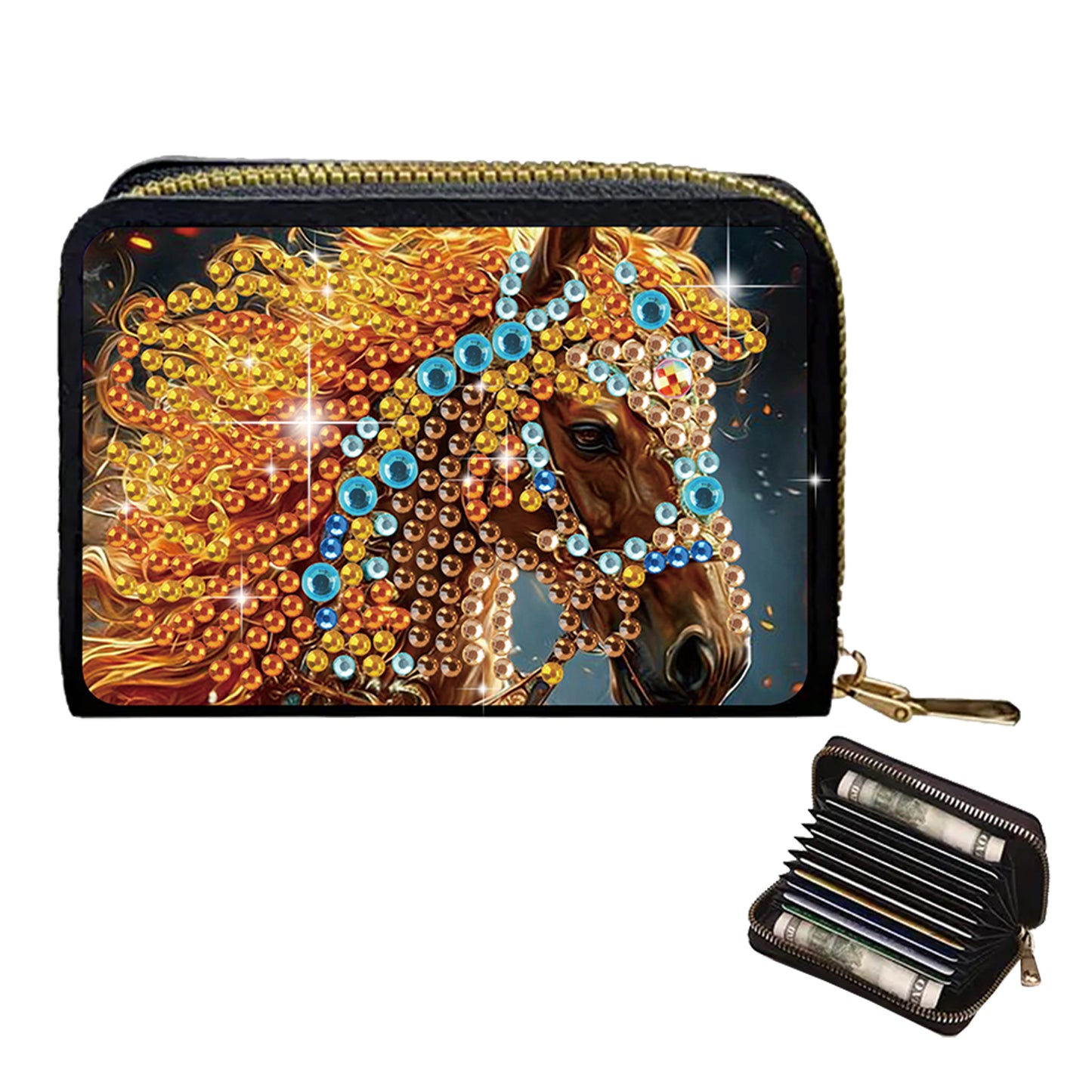 2pcs Horse Pattern Diamond Painting Fashion Card Holder Compact Coin Purse