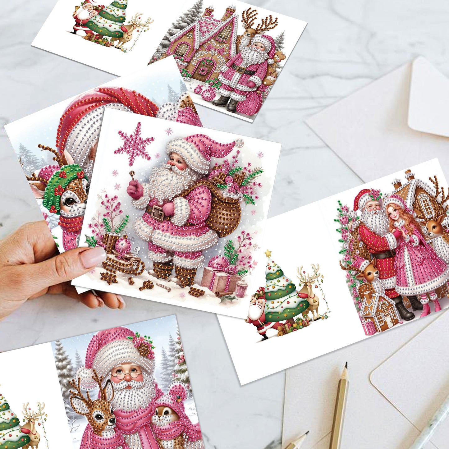 6PCS DIY Diamond Art Greeting Cards Santa Claus Congratulations Cards Gift