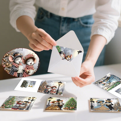 6PCS DIY Diamond Art Greeting Cards Christmas Mouse Congratulations Cards Gift