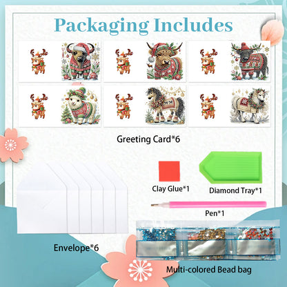 6PCS DIY Diamond Art Greeting Cards Christmas Animal Congratulations Cards Gift