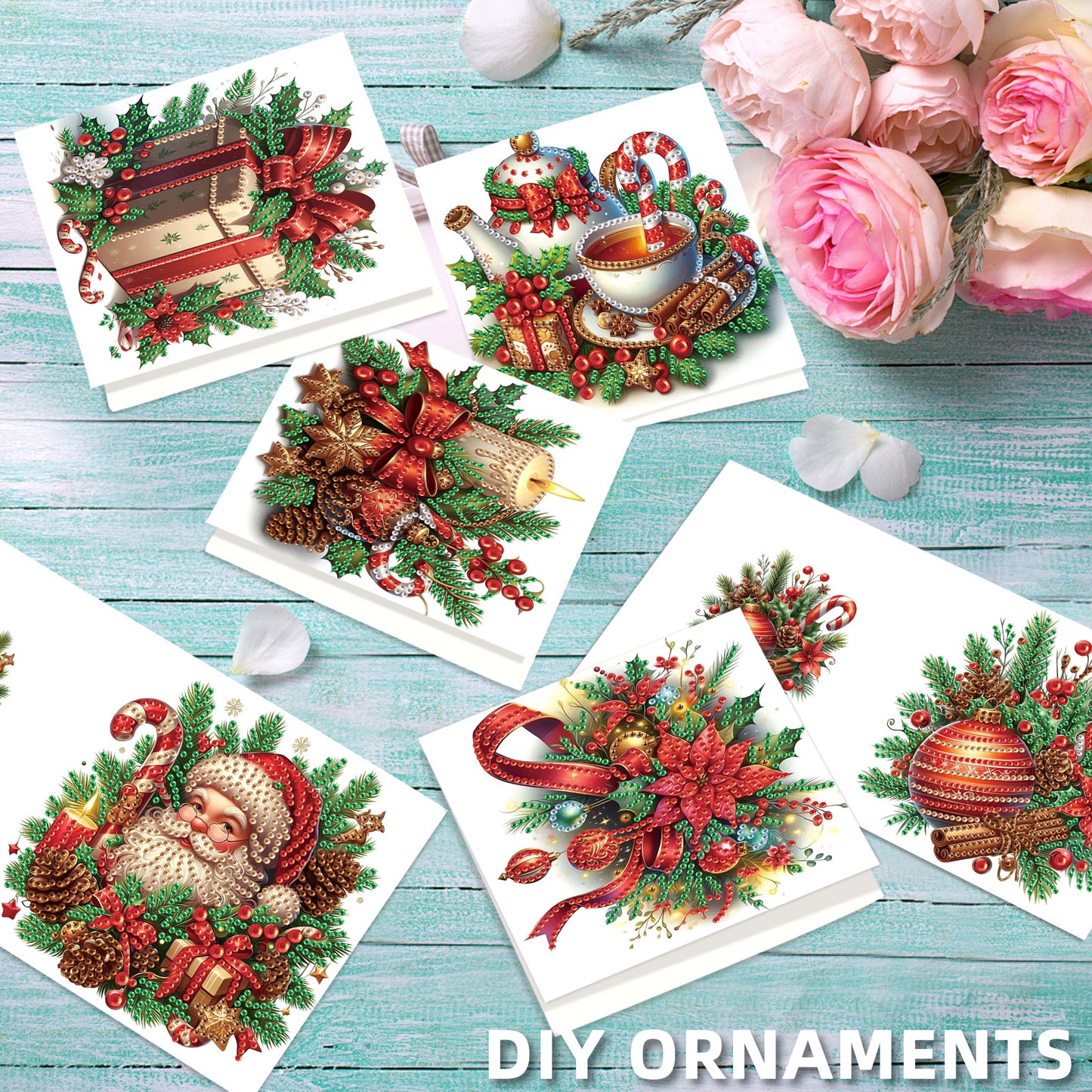 6PCS DIY Diamond Art Greeting Cards Xmas Atmosphere Congratulations Cards Gift