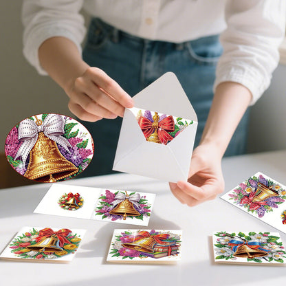 6PCS DIY Diamond Art Greeting Cards Christmas Bell Congratulations Cards Gift