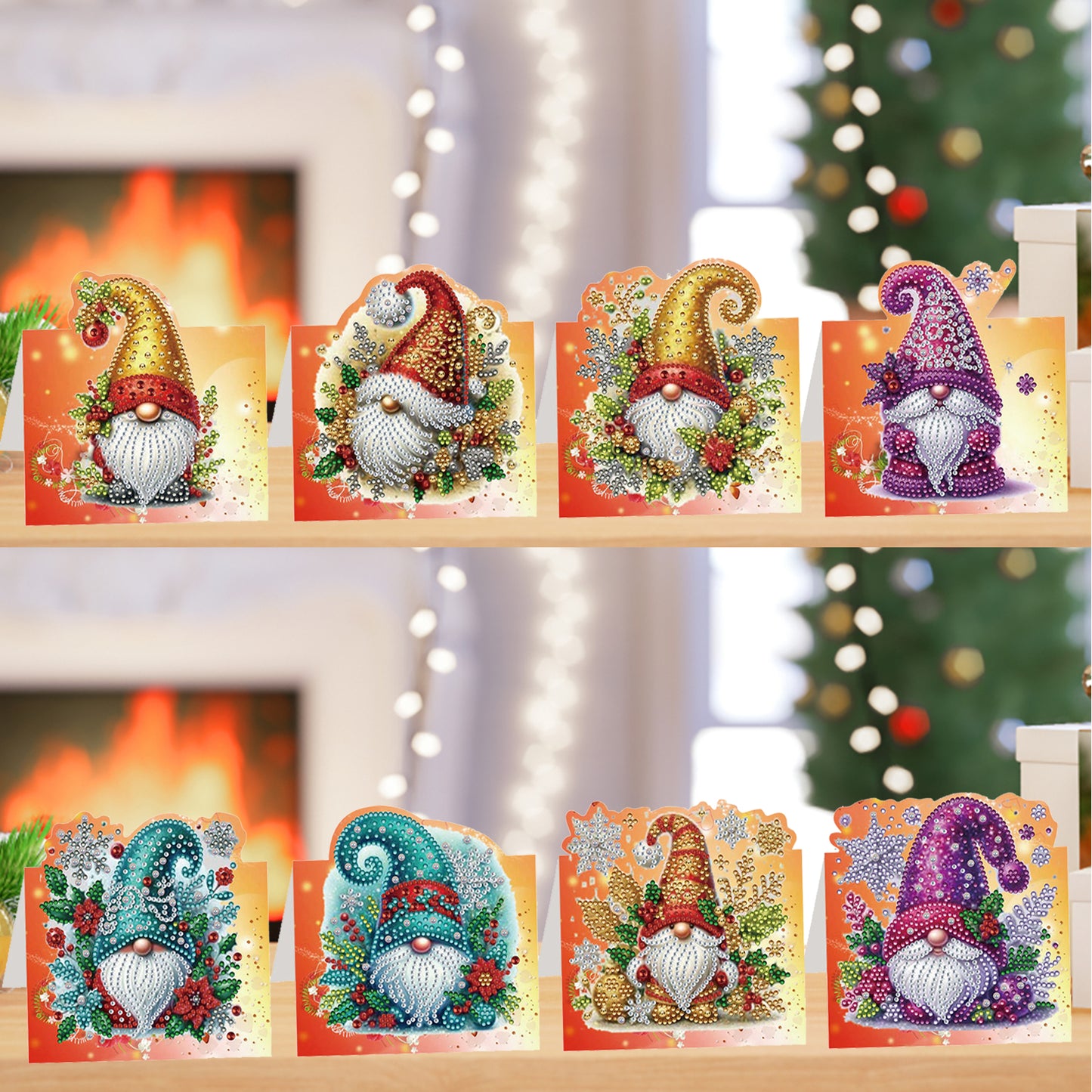 8PCS DIY Diamond Art Greeting Cards Xmas Congratulations Cards   Gifts (Gnome)
