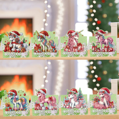8PCS DIY Diamond Art Greeting Cards Xmas Congratulations Cards   Gifts (Unicorn)