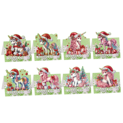 8PCS DIY Diamond Art Greeting Cards Xmas Congratulations Cards   Gifts (Unicorn)