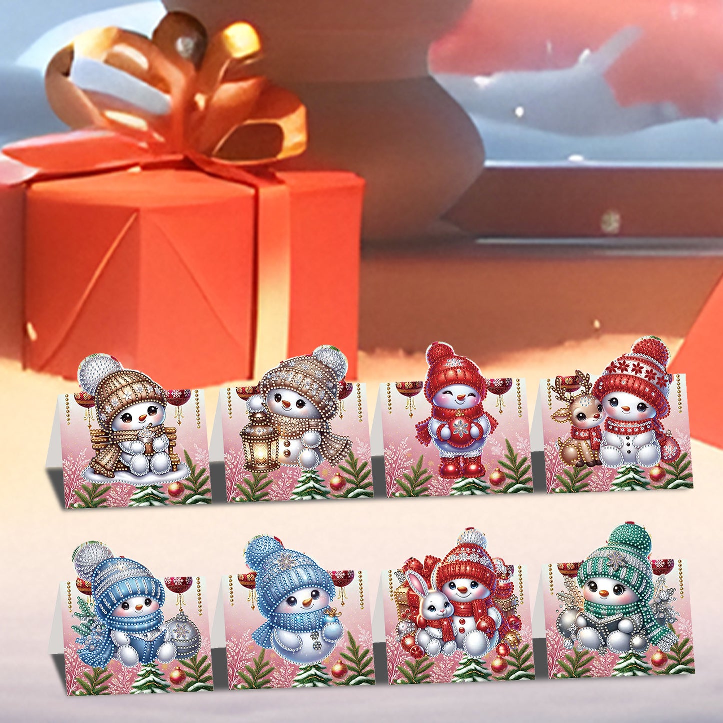 8PCS DIY Diamond Art Greeting Cards Xmas Congratulations Cards   Gifts (Snowman)