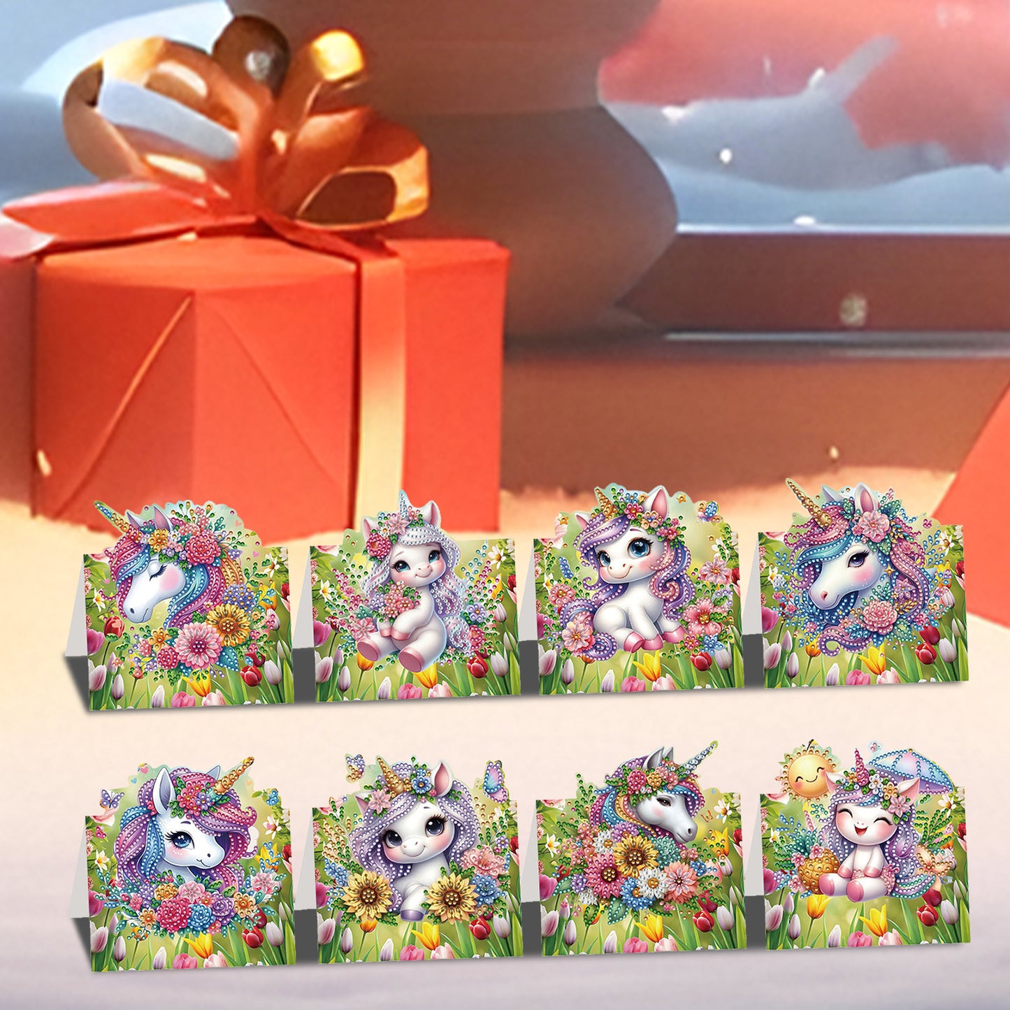 8PCS DIY Diamond Art Greeting Cards Xmas Congratulations Cards   Gifts (Flower)
