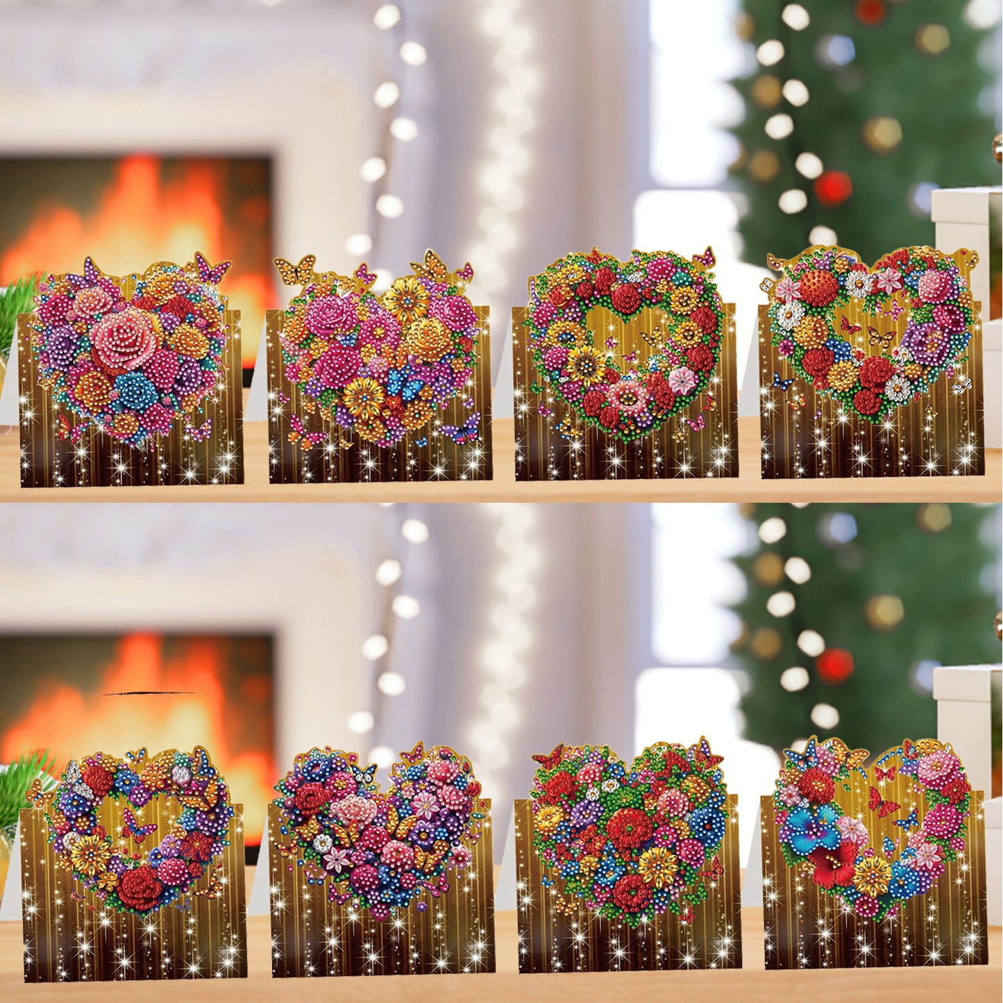 8PCS DIY Diamond Art Greeting Cards Xmas Congratulations Cards   Gifts (Heart)