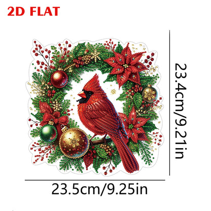 2D Flat DIY Hanging Diamond Art Kits Rhinestone Window Pendant (Cardinal Wreath)