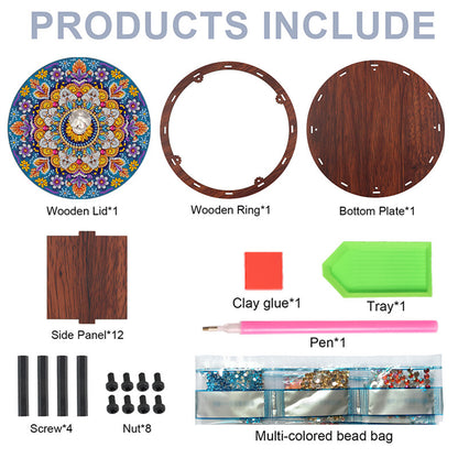 5D DIY Diamond Painting Handmade Wood Storage Box Crystal Storage Case (Mandala)