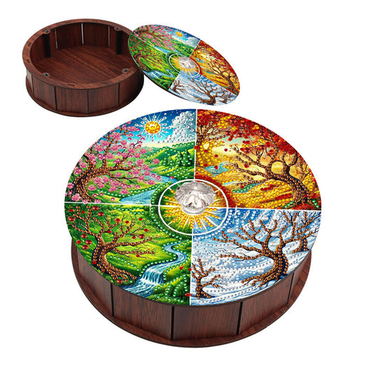 5D DIY Diamond Painting Handmade Storage Box Wood Storage Case (Four Seasons)