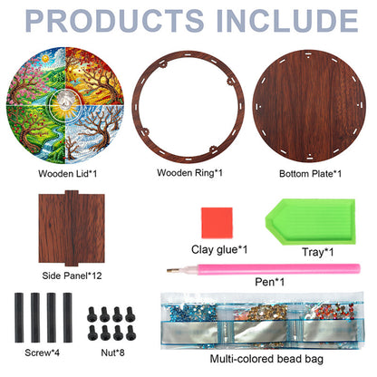 5D DIY Diamond Painting Handmade Storage Box Wood Storage Case (Four Seasons)