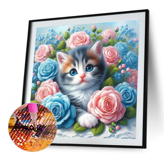 Cat And Flowers - Full Round Drill Diamond Painting 40*40CM