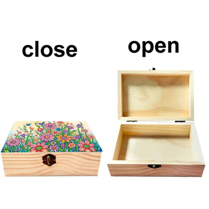 5D DIY Diamond Painting Handmade Wood Storage Box Crystal Storage Case (Flower)