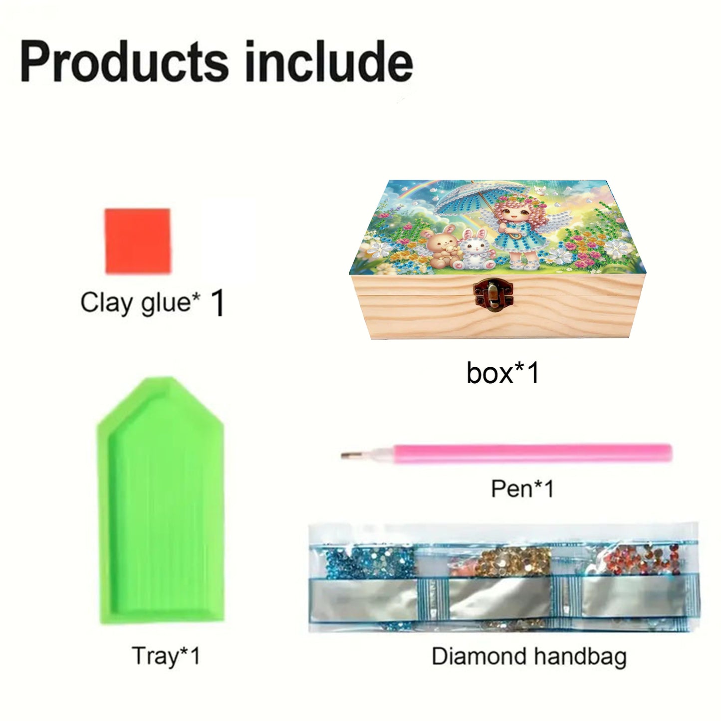 5D DIY Diamond Painting Handmade Wood Storage Box Crystal Storage Case (Rabbit)