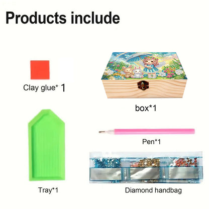 5D DIY Diamond Painting Handmade Wood Storage Box Crystal Storage Case (Rabbit)