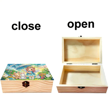 5D DIY Diamond Painting Handmade Wood Storage Box Crystal Storage Case (Rabbit)