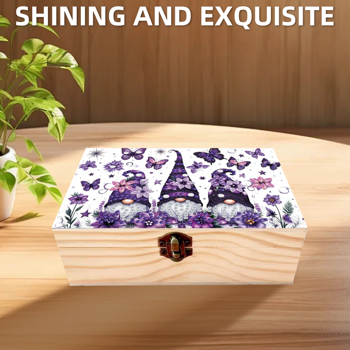5D DIY Diamond Painting Handmade Wood Storage Box Crystal Storage Case (Gnome)