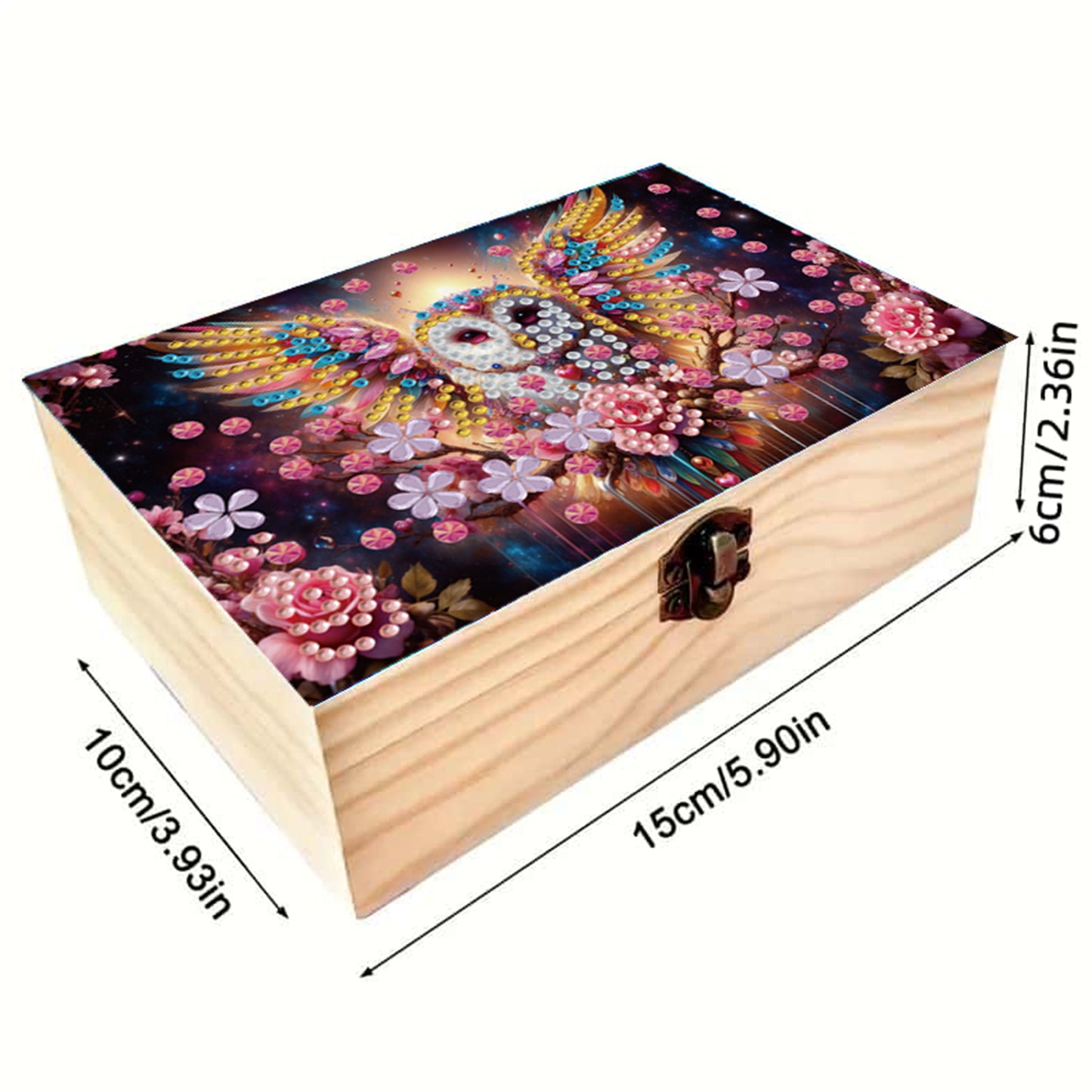 5D DIY Diamond Painting Handmade Wood Storage Box Crystal Storage Case (Owl)