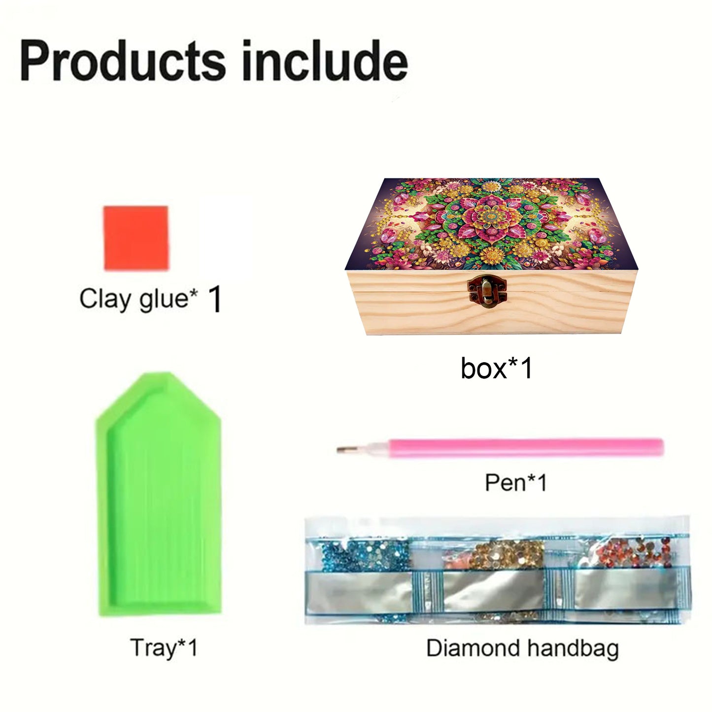5D DIY Diamond Painting Handmade Wood Storage Box Crystal Storage Case (Pattern)