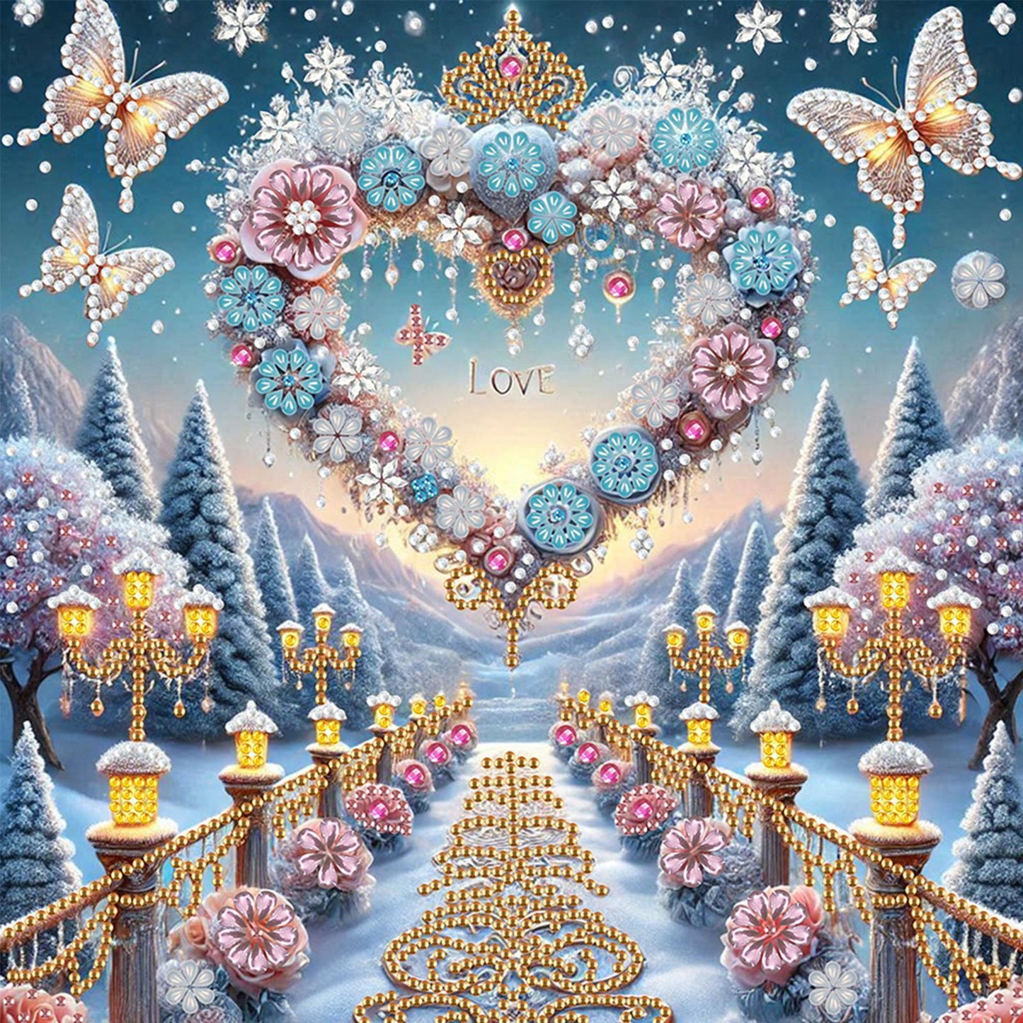 Dreamy Flower Hearts - Special Shaped Drill Diamond Painting 30*30CM