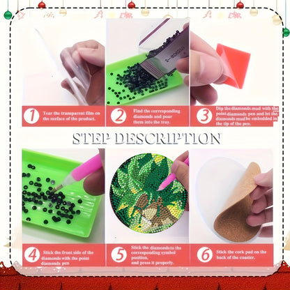 8pcs Cartoon DIY Diamond Painting Wooden Coasters Art Kits with Holder (Duck)