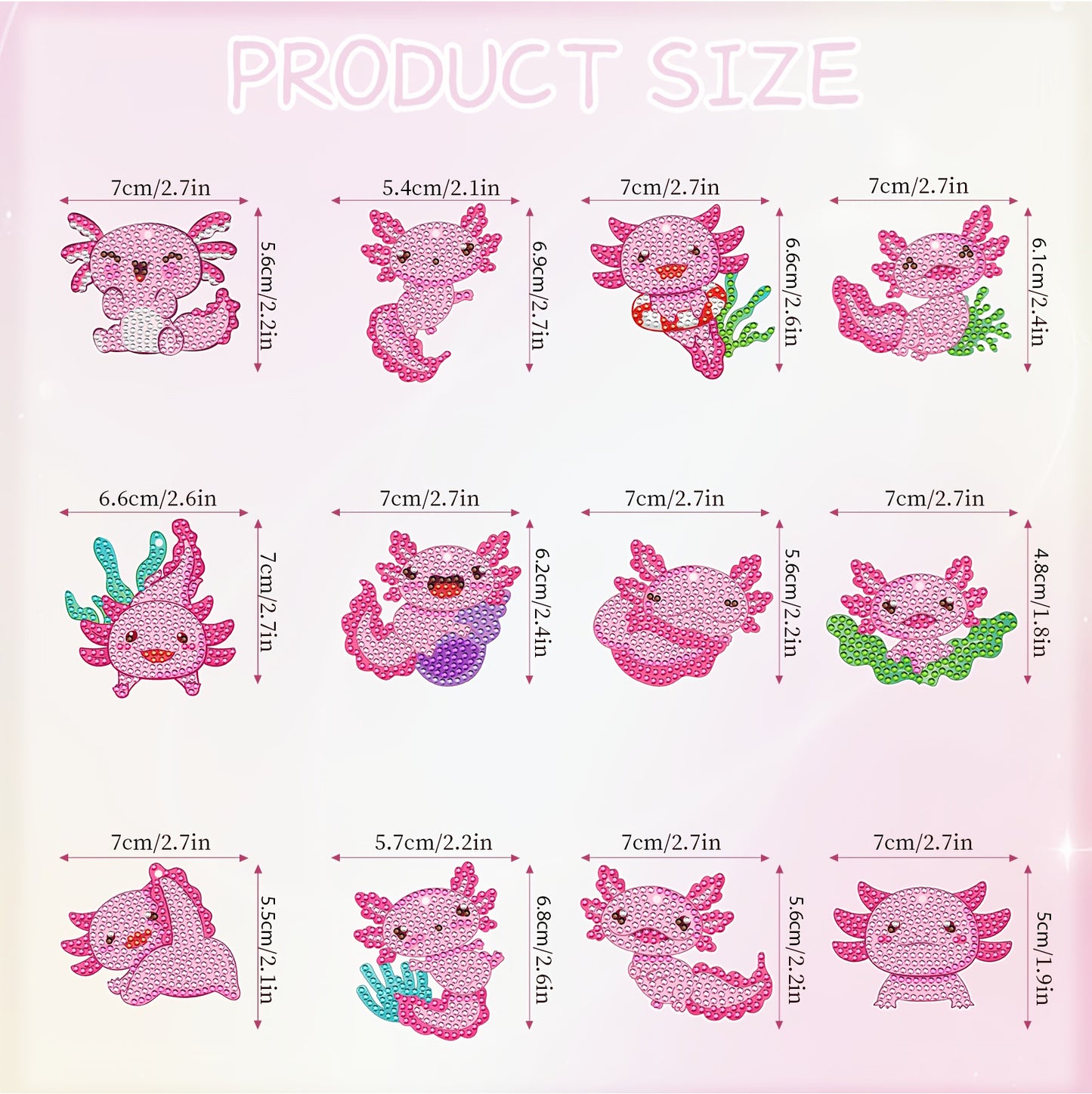 12pcs 2D DIY Double Side Diamond Painting Keychains for Decor Crafts (Salamander