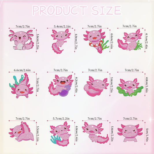 12pcs 2D DIY Double Side Diamond Painting Keychains for Decor Crafts (Salamander