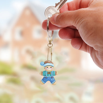16pcs 2D DIY Double Side Diamond Painting Keychains for Decor Crafts (Winter)