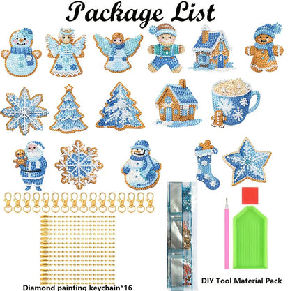 16pcs 2D DIY Double Side Diamond Painting Keychains for Decor Crafts (Winter)