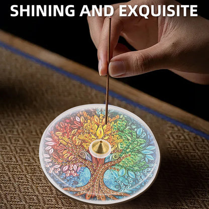 4pcs DIY Diamond Painting Incense Tray Incense Burner Stick Holder (Tree Life)