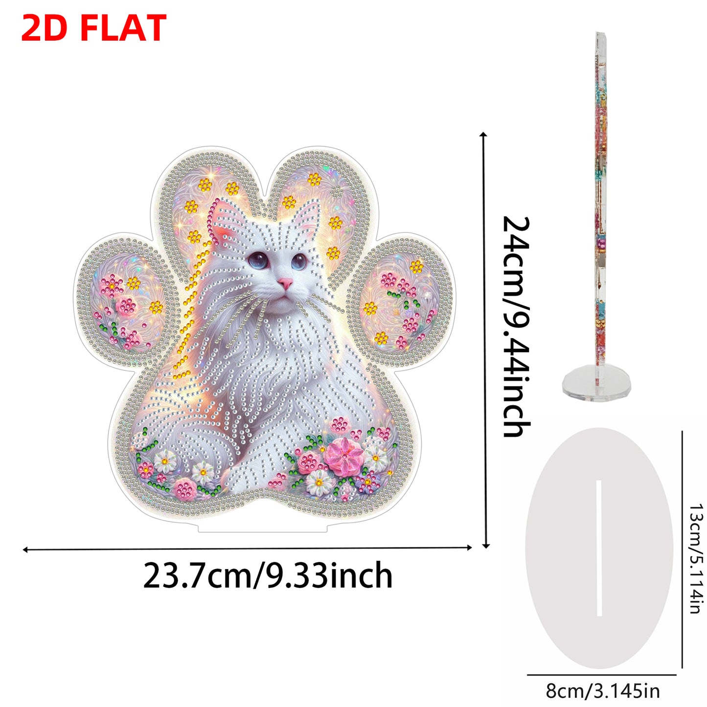 Cat Paw DIY 2D Flat Acrylic Diamond Painting Desktop Ornaments Kit 24*22cm Home