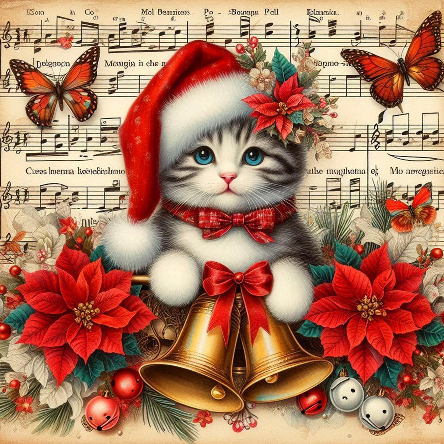 Christmas Cat - Full Round Drill Diamond Painting 40*40CM
