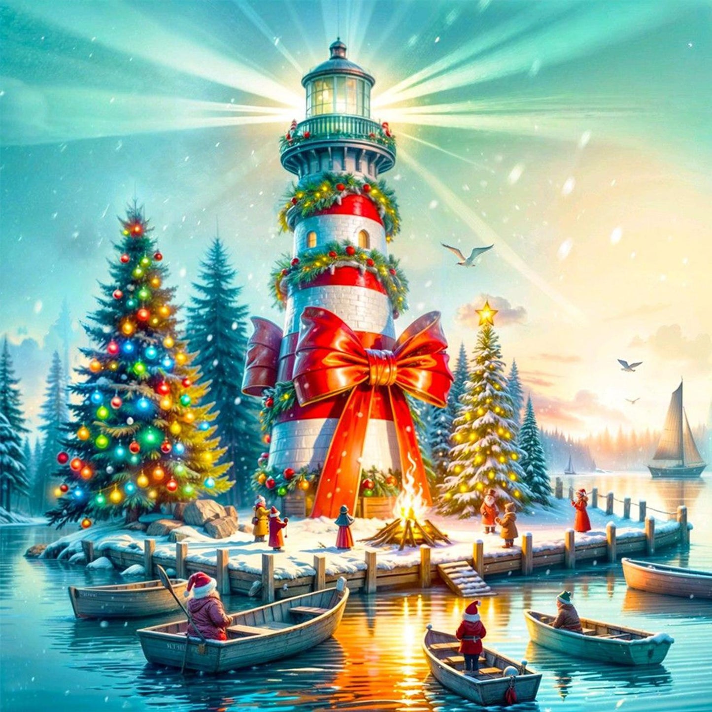 Christmas Lighthouse - Full Round Drill Diamond Painting 40*40CM