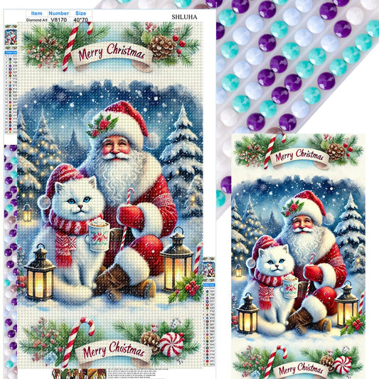 Santa Claus And Cat - Full Round Drill Diamond Painting 40*70CM