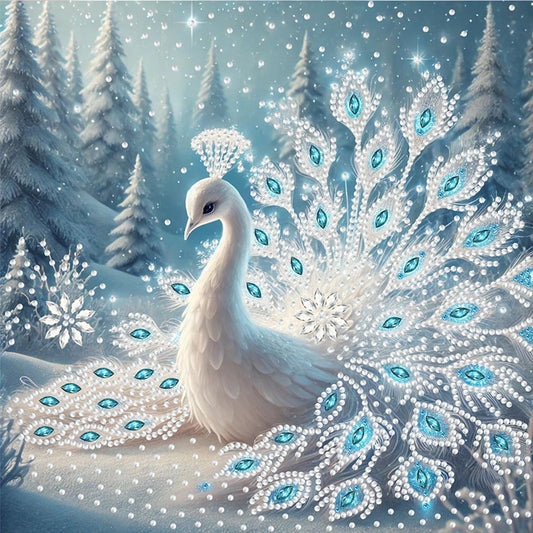 Snowy Peacock - Special Shaped Drill Diamond Painting 30*30CM