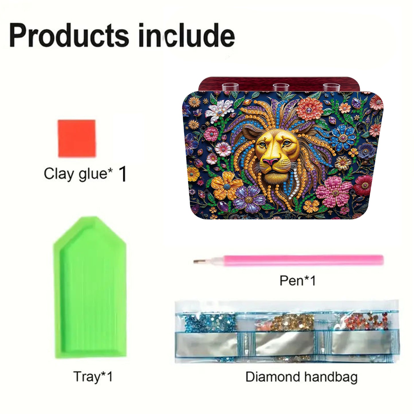 Gem Lion DIY Diamond Painting Wooden Tube Vase for Adults Gift Idea Home Decor
