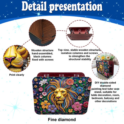 Gem Lion DIY Diamond Painting Wooden Tube Vase for Adults Gift Idea Home Decor