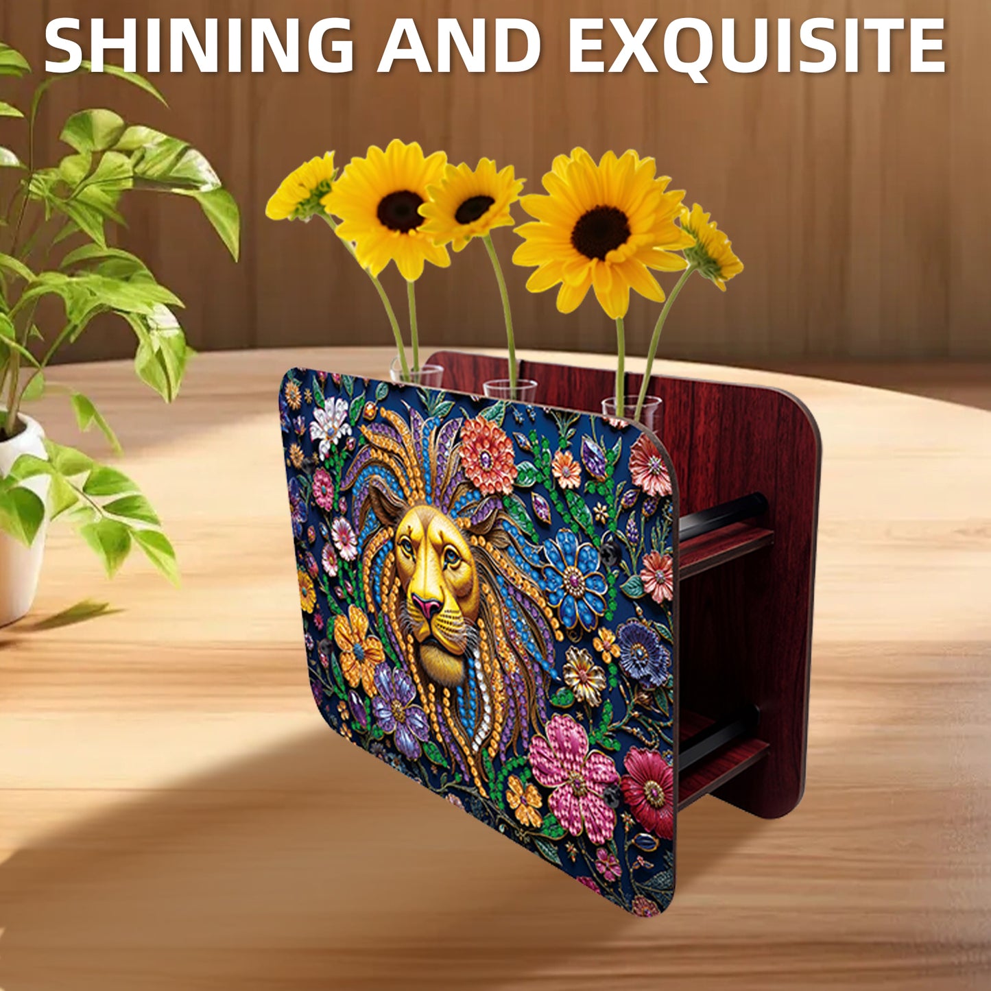 Gem Lion DIY Diamond Painting Wooden Tube Vase for Adults Gift Idea Home Decor