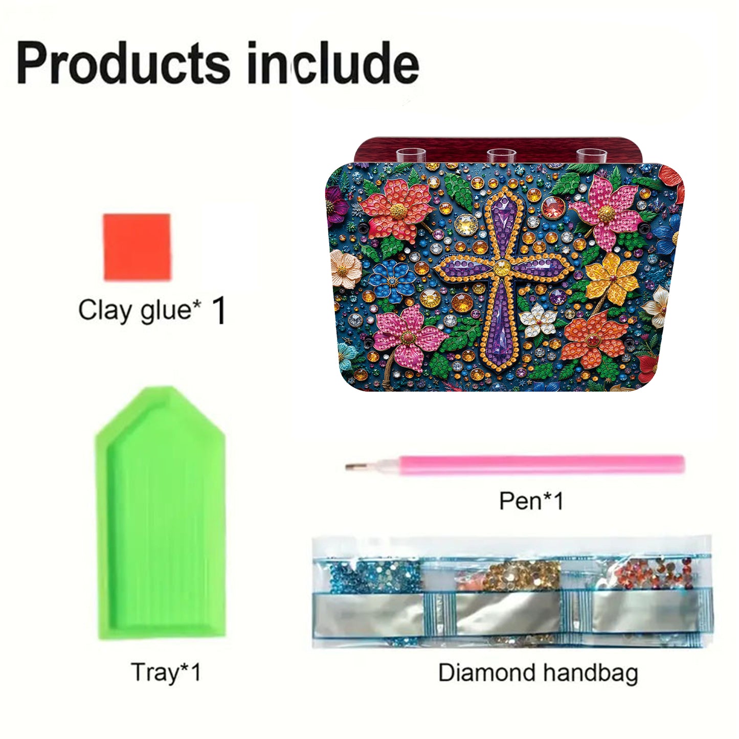 Gem Cross DIY Diamond Painting Wooden Tube Vase for Adults Gift Idea Home Decor