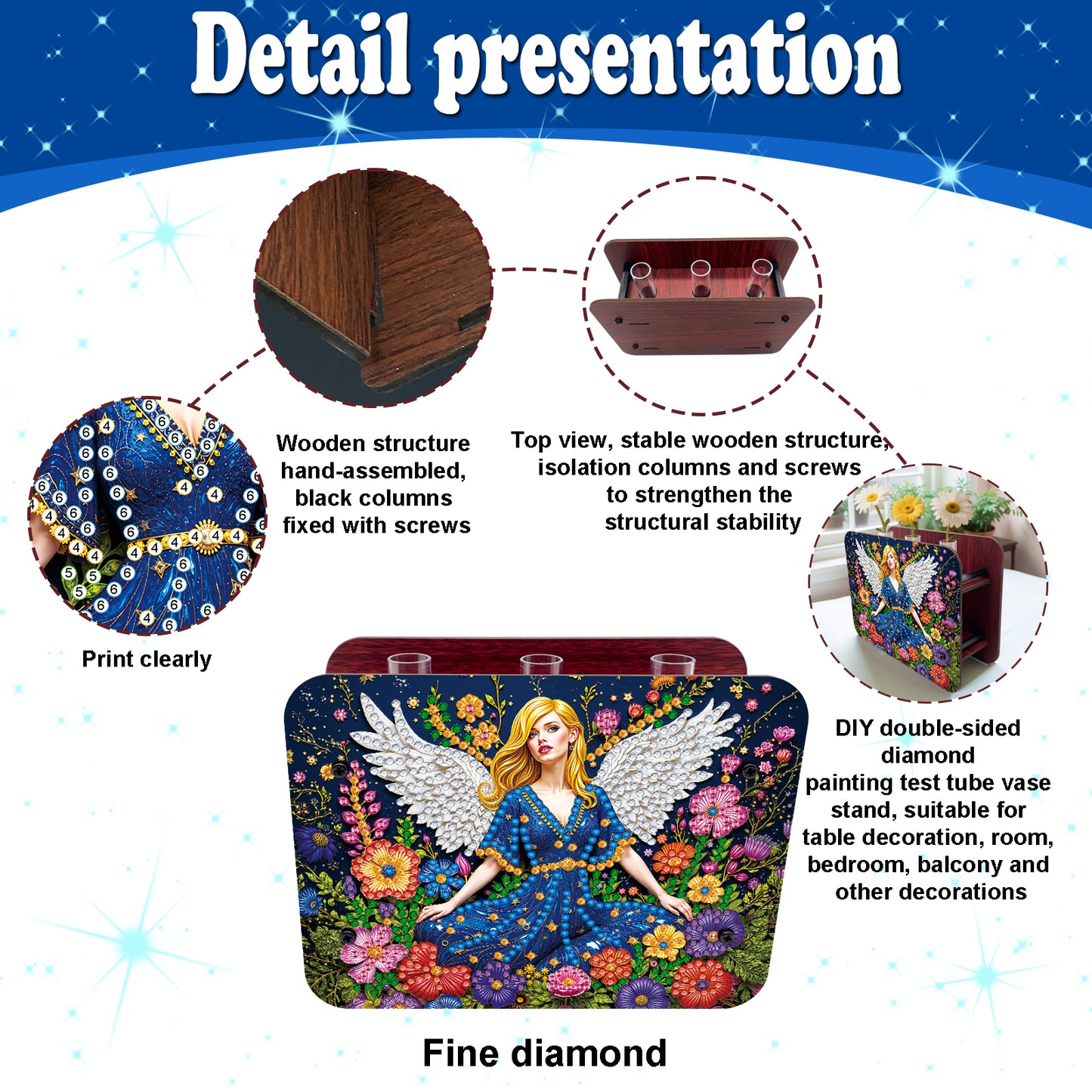 Angel Girl DIY Diamond Painting Wooden Tube Vase for Adults Gift Idea Home Decor
