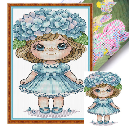 Girl With Hydrangeas - 14CT Stamped Cross Stitch 14*21CM (Joy Sunday)