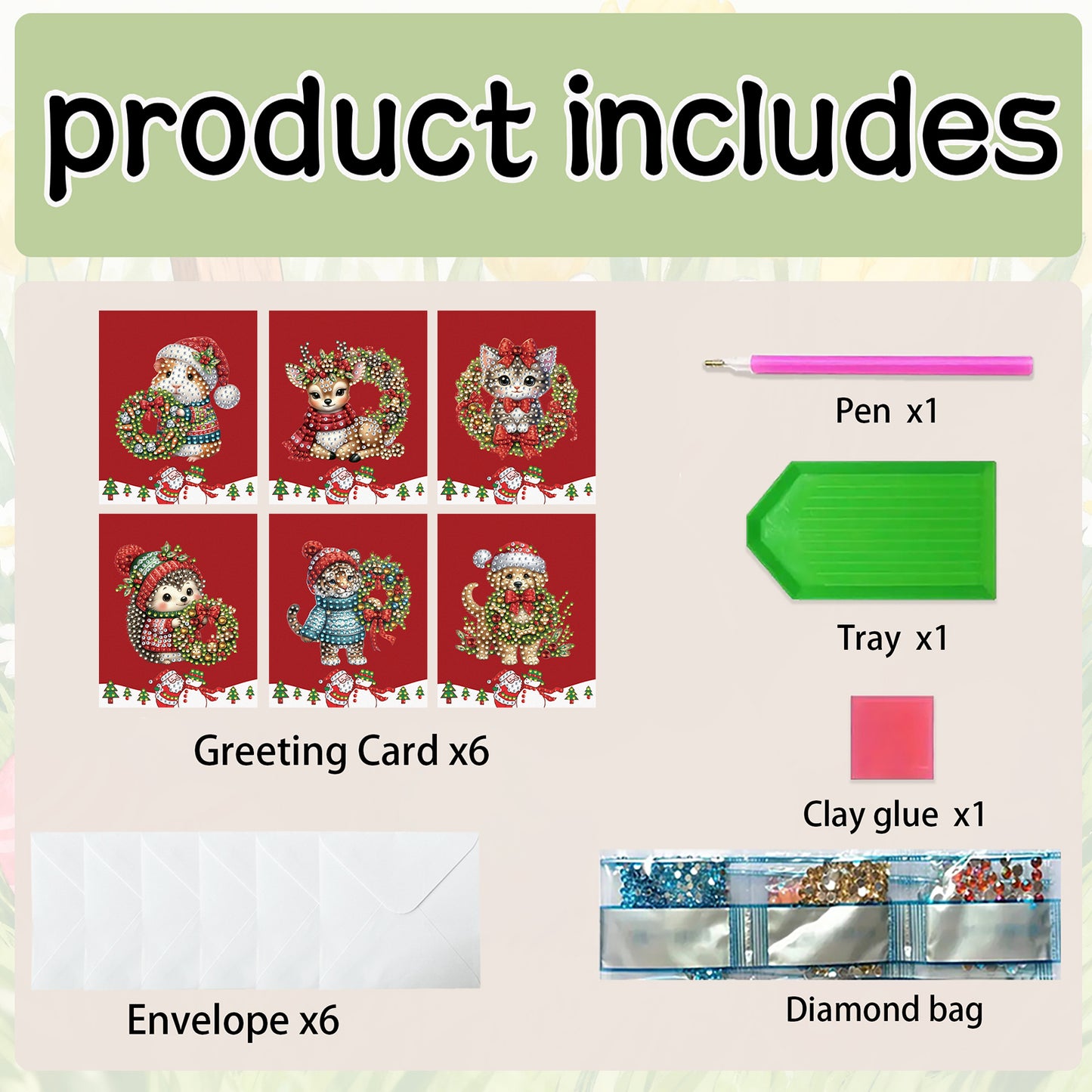 6 Packs Christmas Animal DIY Diamond Painting Greeting Cards for Adults Gifts